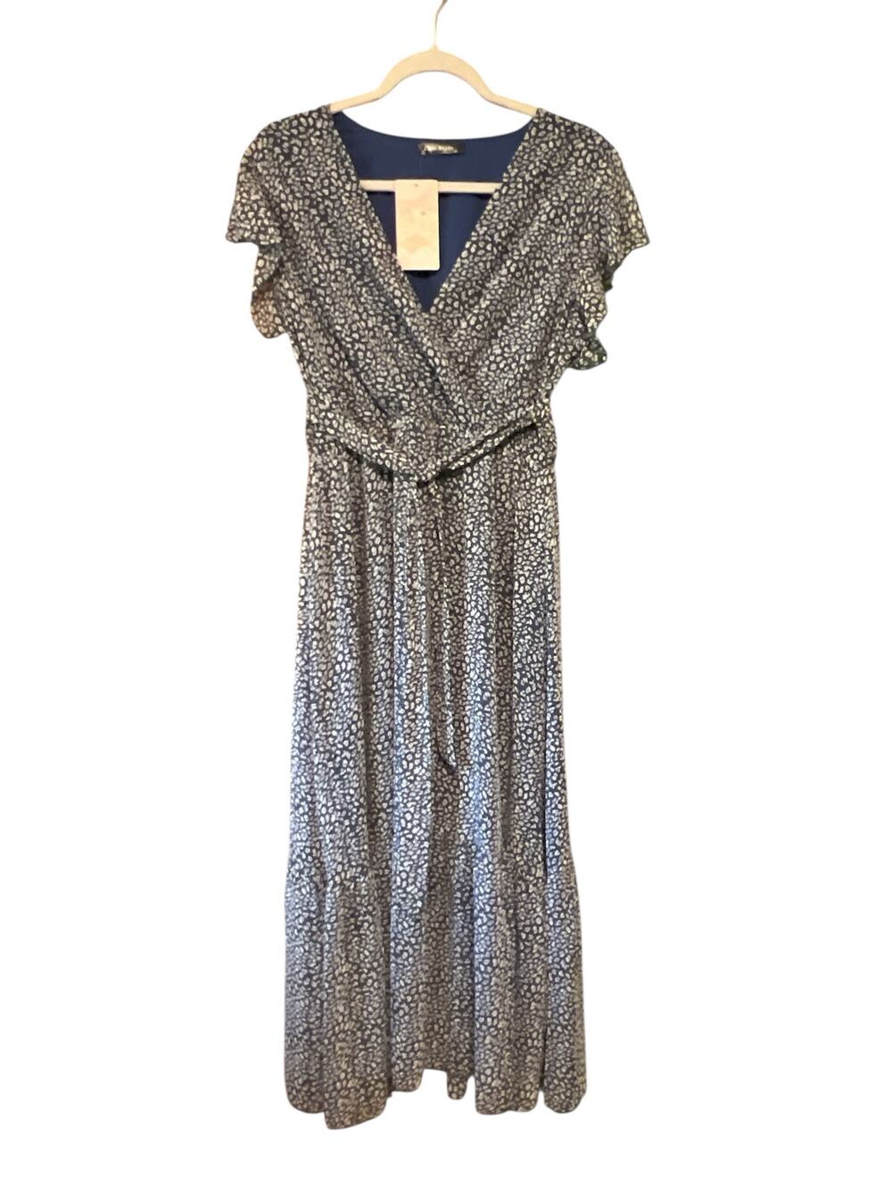 Chic Style Blue Printed Belted Dress - Size Medium